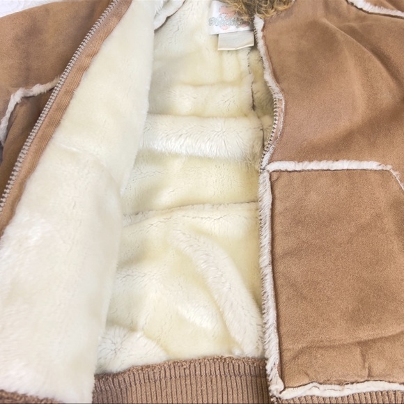 Seventy seven 77 vintage small medium faux suede shearling hooded bomber jacket - Picture 3 of 5